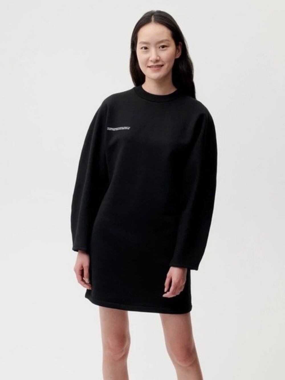 Pangaia black 100% cotton dress with white text